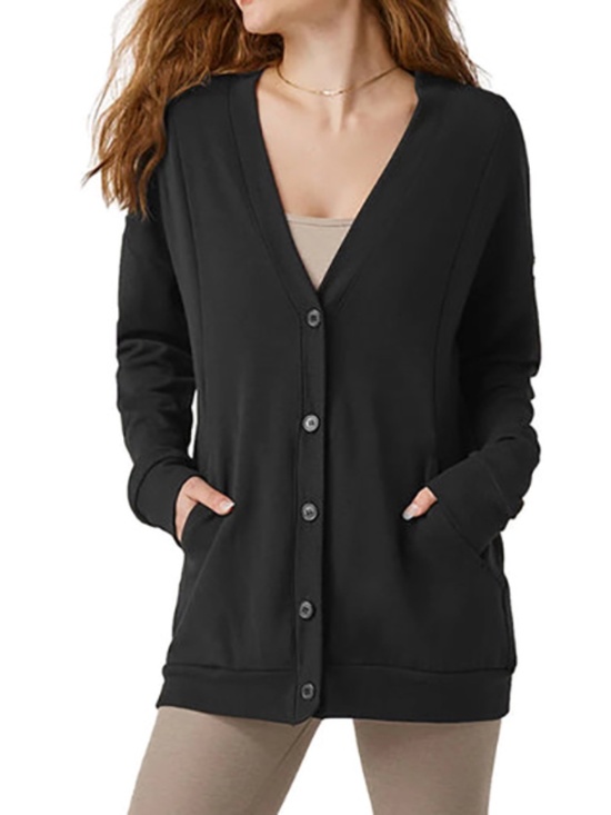 Beyond Yoga Sweaters - Beyond Yoga Carefree Cardigan Black XL Oversized Modal Fleece Button Front